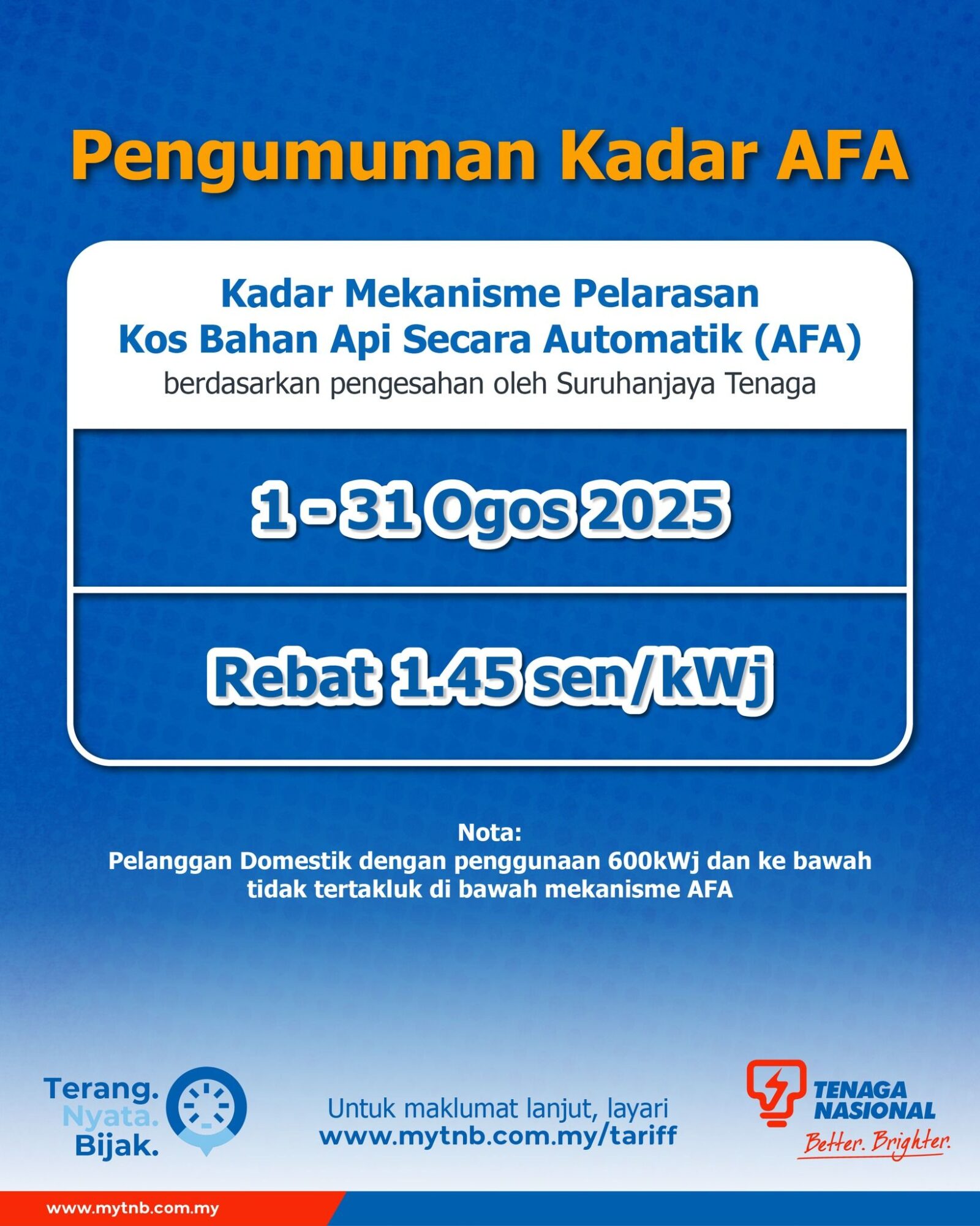 Bil TNB Ogos 2025 akan ada rebat AFA besar, ini sebabnya