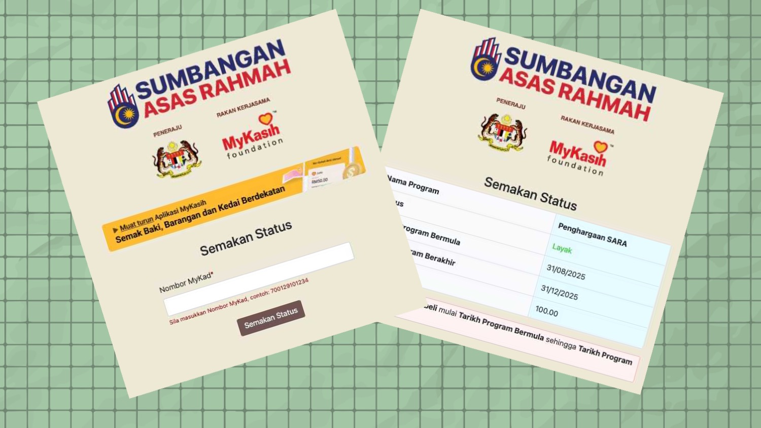 Cara semak SARA RM100 one-off di laman MyKasih