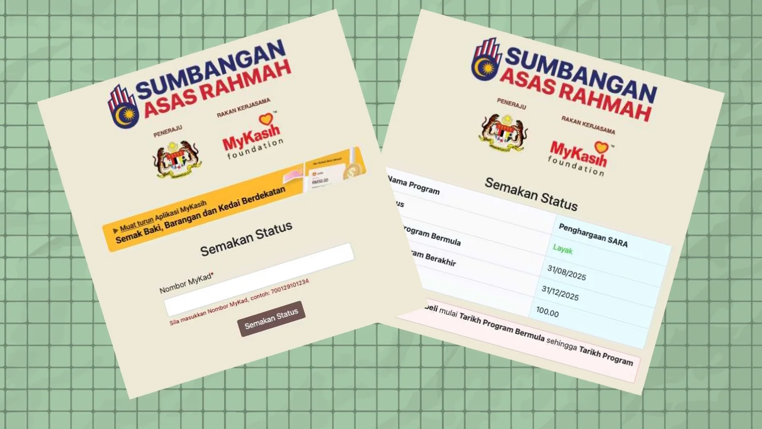 Cara semak SARA RM100 one-off di laman MyKasih